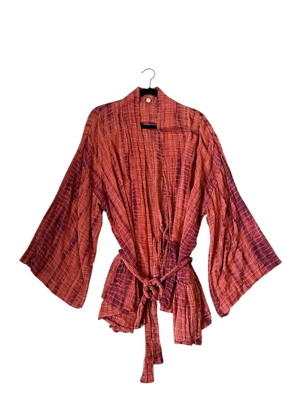 Free People FP One Sasha Kimono Gauze Belted Cardigan Boho Hippie Coral Purple - Image 2