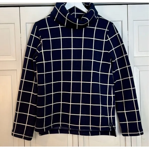 J.Crew navy windowpane turtleneck fleece sweater M - Image 3