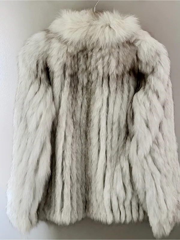 SAGA FOX Real Fur Coat Jacket White Grey Small Genuine Luxury Winter - Image 4