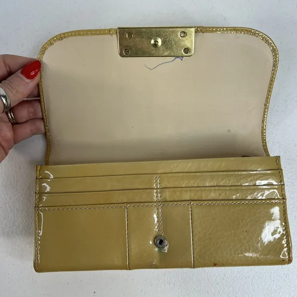 Coach Kristin Envelope Yellow Patent Leather‎ Flap Wallet Clutch ID Checkbook - Image 6