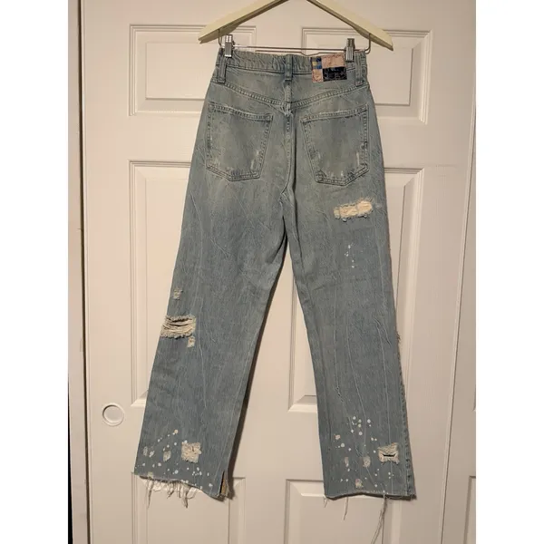 Free‎ People We The Free Grunge Patchwork Label Distressed Painted Denim Jeans - Image 2