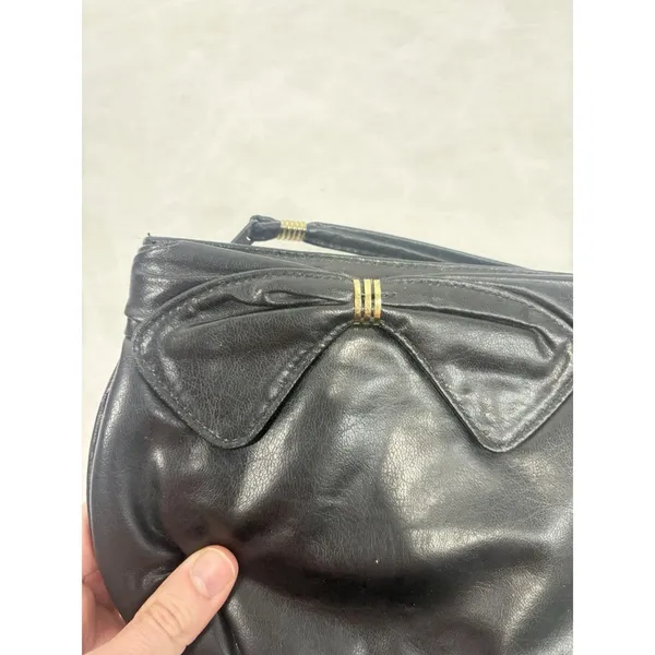 Vintage Black Faux Leather Wristlet Clutch Purse Gold‎ Tone Detail 10x6 Taiwan - Image 3