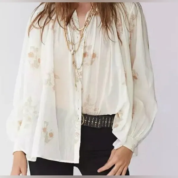 99. Free People Don't Look Back Button down floral blouse oversized small - Image 2