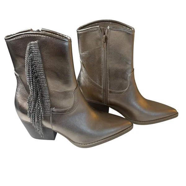 Oasis Society The Rowan Rhinestone‎ Fringe Cowgirl Boot Champagne Size 6 Concert - Image 4