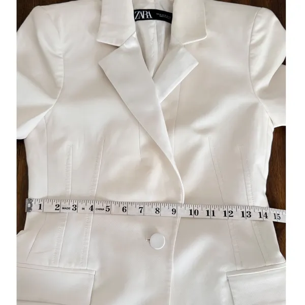 Zara Womens Cream White‎ Satin Lapel Tailored Single Button Blazer XS - Image 10