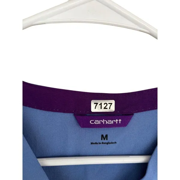 Carhartt Force Womens Scrub Top Medium Blue Short Sleeve V-Neck With Pockets - Image 2