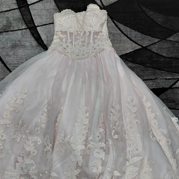 PC Mary’s Blush Princess Beaded Corset Gown Strapless Boned Bodice Prom/Wedding - Image 9