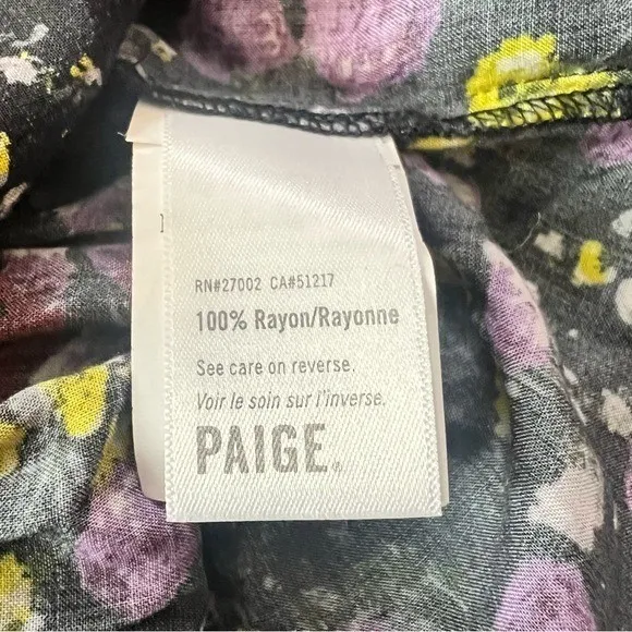 PAIGE Odalynn Floral Blouse Square Neck Smocked Waist XS - Image 5