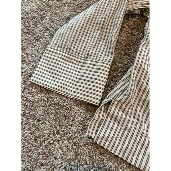 COS Womens Medium Striped Button Down Shirt Cotton Long Sleeve Beige‎ Brown Blue - Image 4