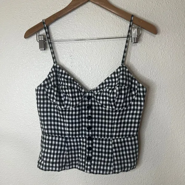 Reformation Cozumel black white gingham linen peplum corset top WOMENS 4 - Image 2
