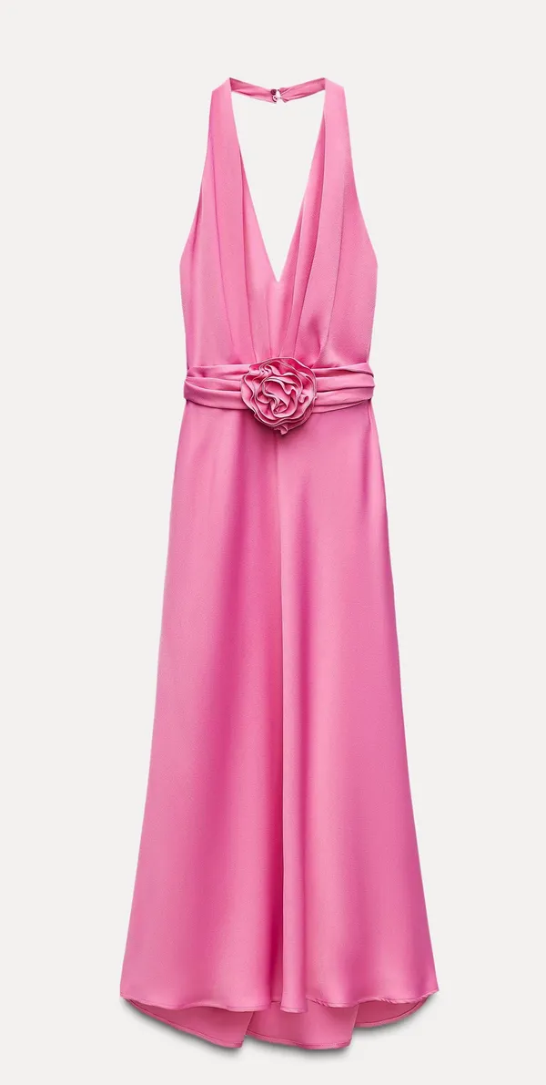 maxi dress pink satin effect floral tie scarf wedding party cocktail - Image 9