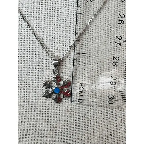 Silver 925 Simulated Fire Opal Snowflake 18" Necklace + Drop Earring Set Jewelry - Image 7