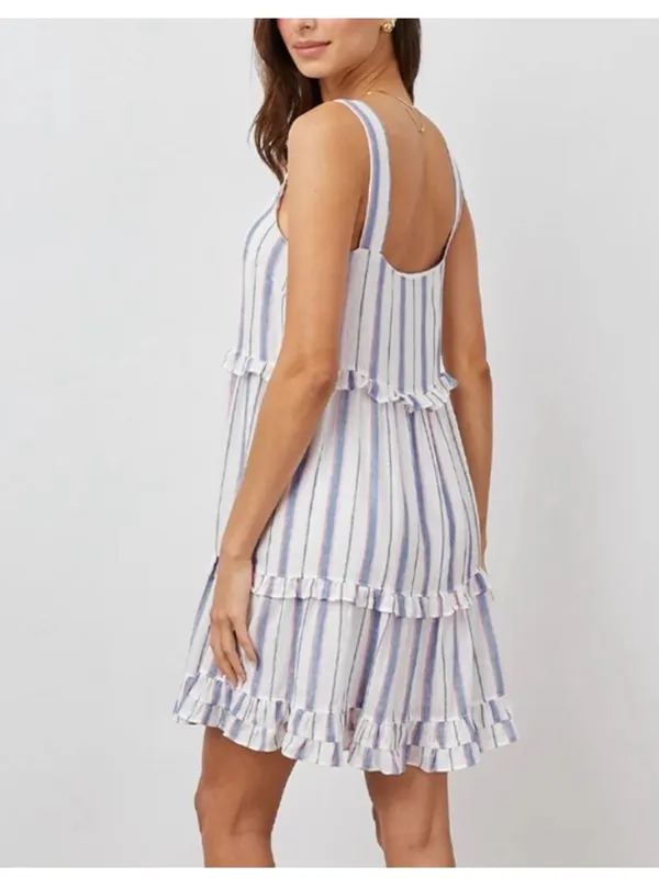 Rails Sandy Tahiti Blue White Pink Striped Tiered Ruffle Feminine Sundress Large - Image 6