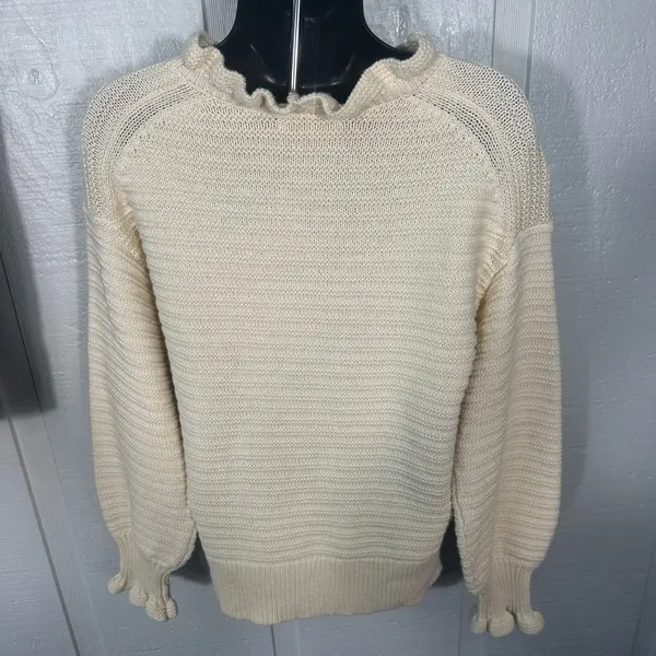 Madewell – Ruffle Neck Pullover Sweater (Heather Stone) Size Large NWOT - Image 8