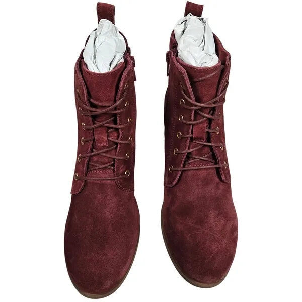 Diba Blake Suede Bootie Burgundy Lace Up Wedge Ankle Boots Women Size 8.5‎ - Image 2