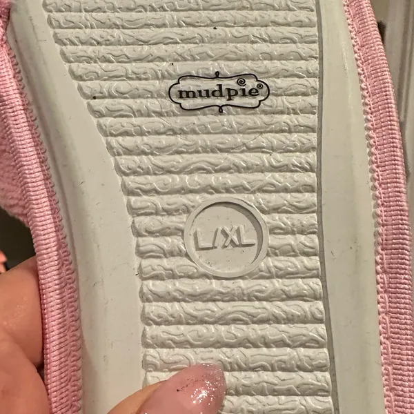 Mud Pie Pink White Terry Cloth Slide Slippers 'STAY CAY' Spellout 9 - Image 6