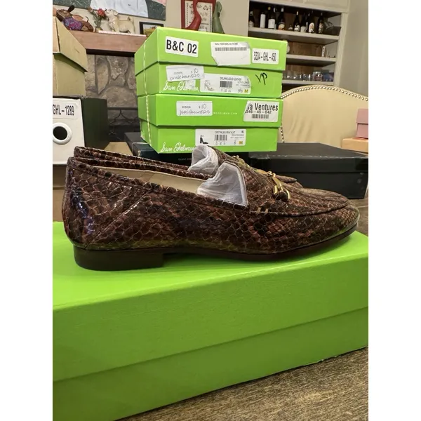 Sam‎ Edelman Loraine Brown Leather Snake-Print Loafer Slip-On Women's Size 6 - Image 5