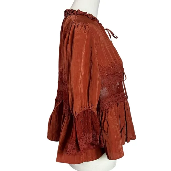 Free People Dainty Ethereal Cottage Forever Young Lace Ruffle Bed Jacket Large - Image 5