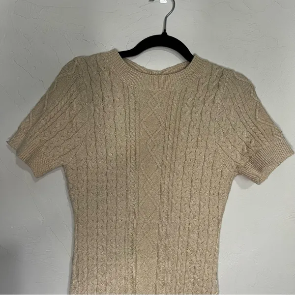 Pol NwT After Hours Cable Knit Tan Short Sleeve Open Back Sweater‎ Dress - Image 3