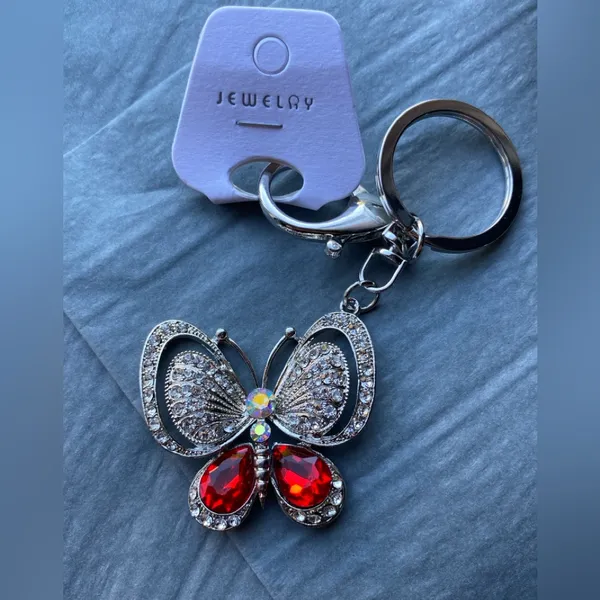 Sparkling Butterfly BagCharm/Keychain with Red Gems & Rhinestones NWT! - Image 6