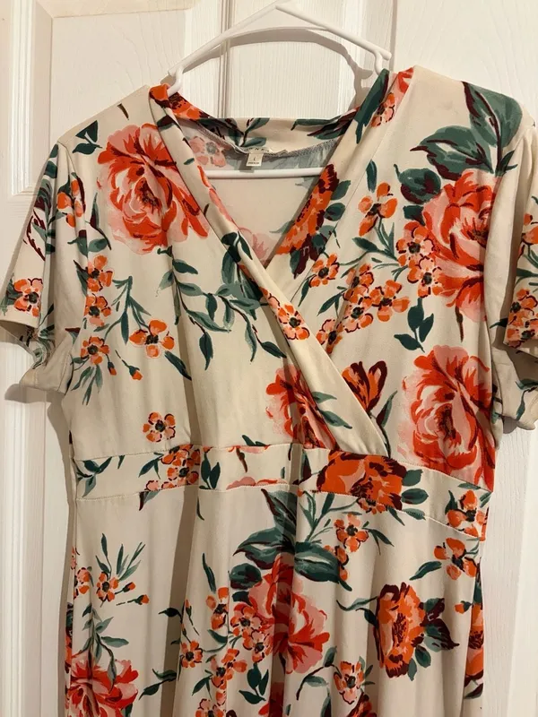 DownEast Women's Floral Print V-Neck Short Sleeve Maxi Dress - Image 2