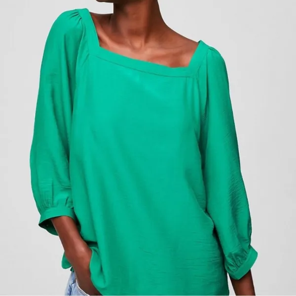 LOFT square neck relaxed fit flowy top blouse emerald kelly green M - Image 9