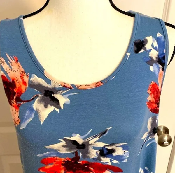Twenty ten|| Blue floral/ black and white striped buttery soft tank top - Image 2