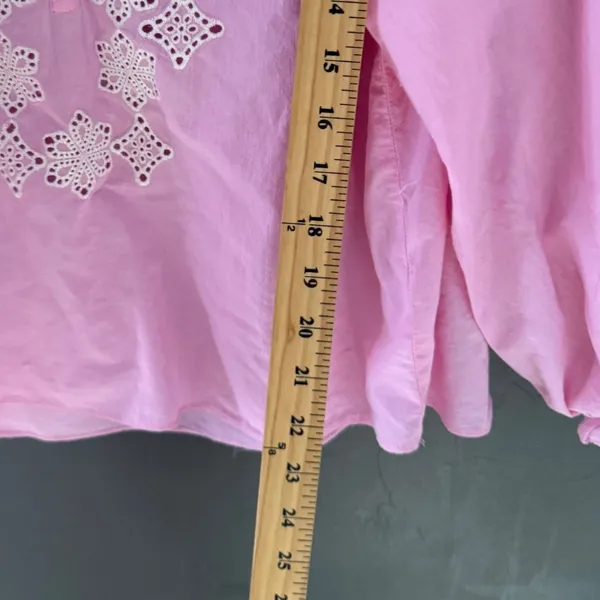 Gibson Latimer Pink‎ Cotton Eyelet Embroidered Balloon Sleeve Blouse Womens M - Image 8