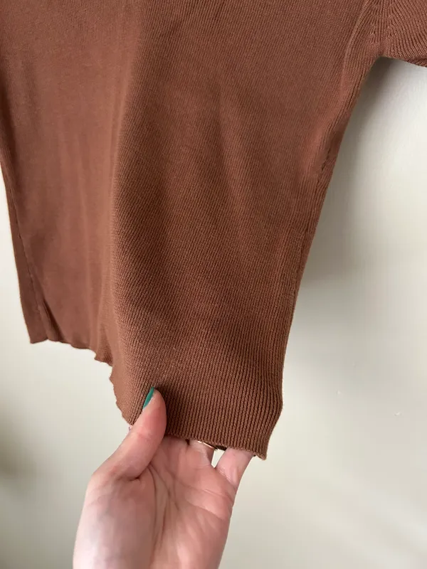 Brown Ribbed Collared Top Size M - Image 4