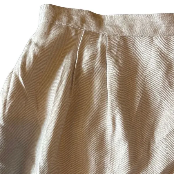 Glenbrooke Vtg 14‎ Cream Herringbone Pleated Midi Pencil Skirt Lined Secretary - Image 3