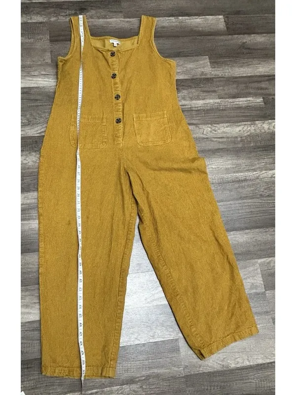 Earthbound Trading Company Corduroy Jumpsuit Large Mustard Cotton Boho Flawed - Image 14