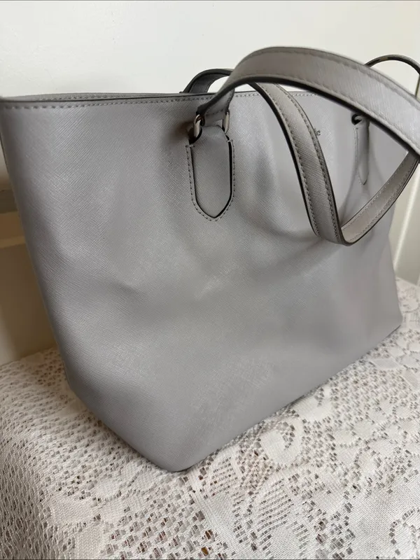 Kate Spade Light gray Saffiano Leather Tote shoulder bag purse - Image 4