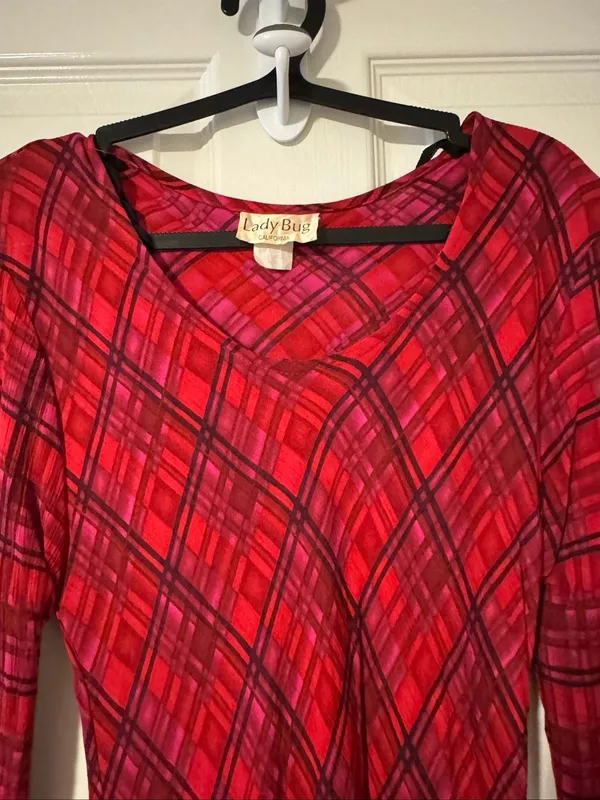 Vintage 1970s Lady Bug California Red Plaid Long Sleeve Maxi Dress 3/4 - Image 3