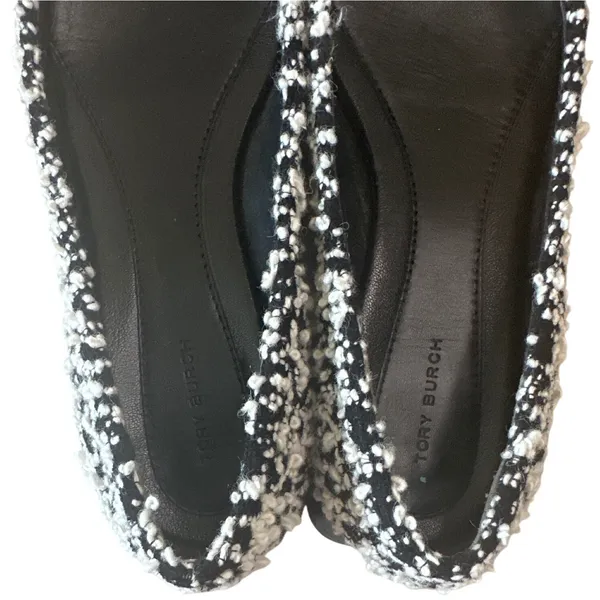 Tory Burch Georgia Boucle Tweed Pointed Toe Flats Black White 9.5 - Image 3