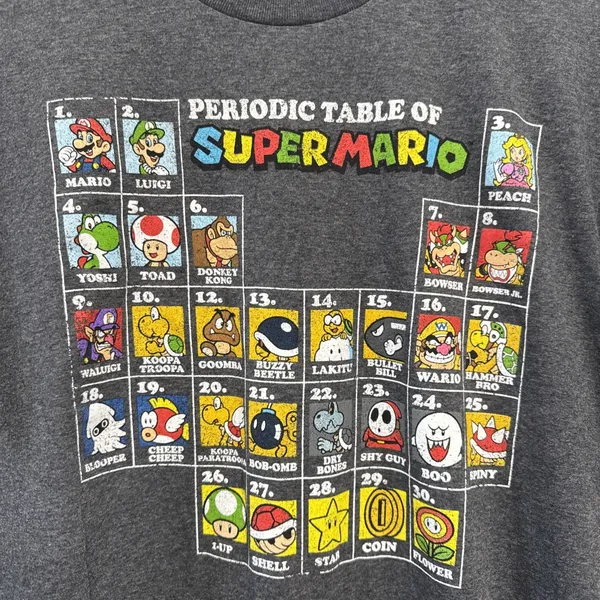 Super Mario Periodic Table Graphic T-Shirt Short Sleeve Tee Size L Casual Gamer - Image 2