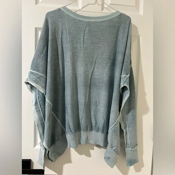NWT we the free Free People Gibson V Neck pullover Rainforest blue green Large - Image 9