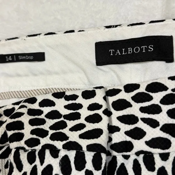 Talbots 14 Dalmatian Print Slim Crop Pants Black‎ White Animal Textured Trouser - Image 5