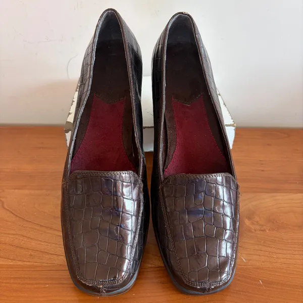 A2 by Aerosoles Tempting Brown Croc Embossed Wedge Loafers Womens 8M - Image 3