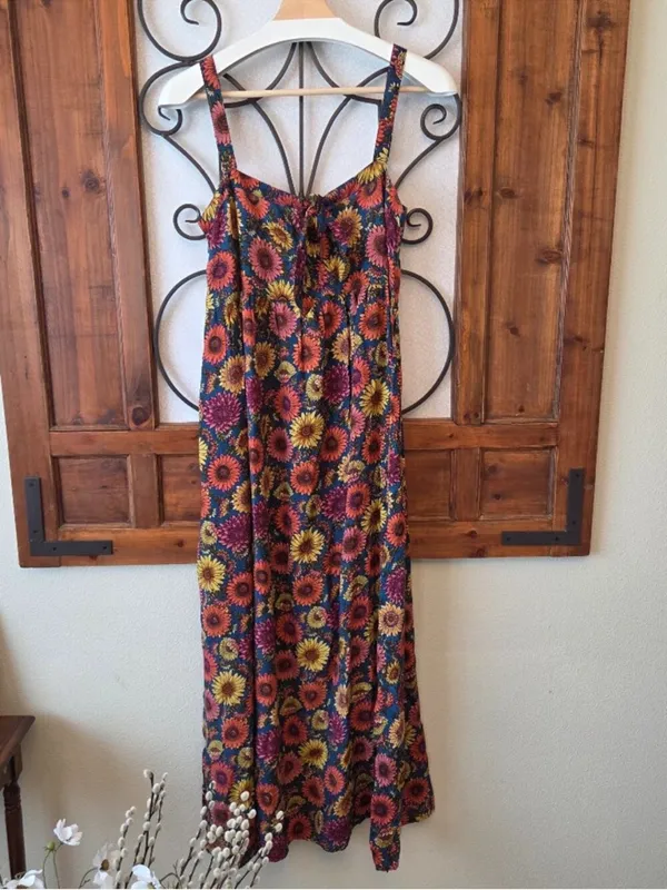 Natural Life Patti Tie-Front Maxi Dress Sunflower Floral Size M Bobo Hippie - Image 2