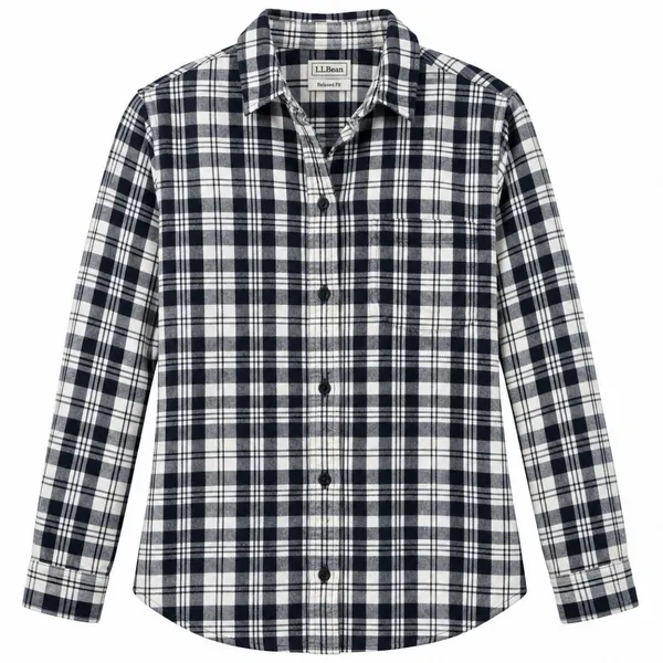 LL Bean Black/White Scotch Plaid Cotton Flannel Button Shirt Relaxed Fit MEDIUM - Image 11
