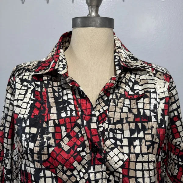 VTG DA-RUE of California Button Up Blouse Shirt Top Colorful Size 10 Artsy Retro - Image 2