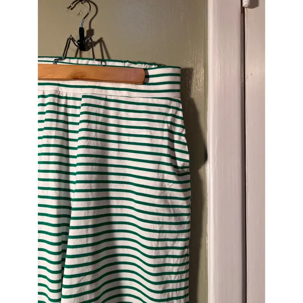 Women's Sz Medium Pull On Lounge Pants White Green Stripes Pockets Elastic Waist - Image 7