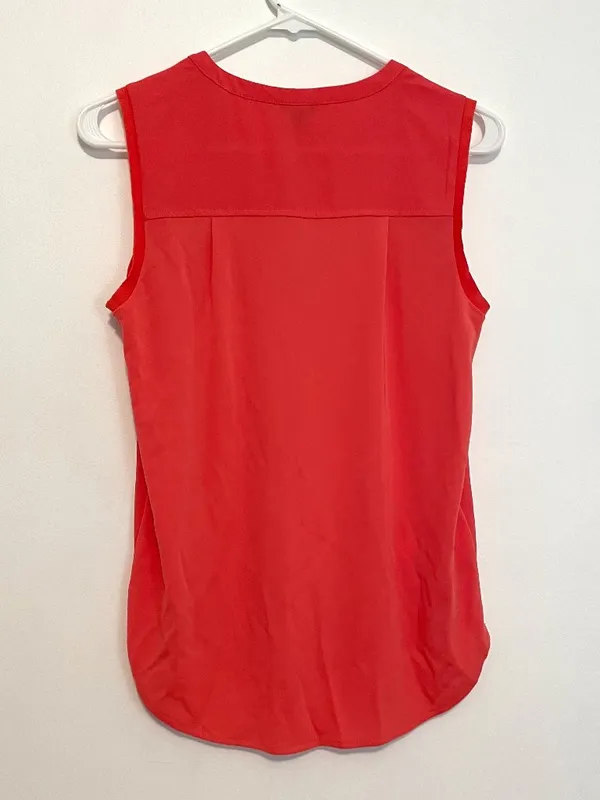 ANN TAYLOR Matte Jersey Shell Coral Split Neck Mixed Media Sleeveless Tank Top S - Image 12