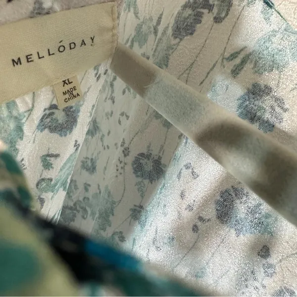NWT Melloday Floral Print‎ Open Back Dress Teal White Babydoll Peplum Size: XL - Image 6