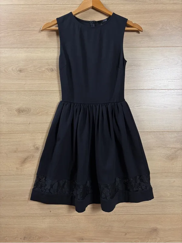 Aqua Fit & Flare Black Ponte Sleeveless Lace-Hem Dress - Image 3