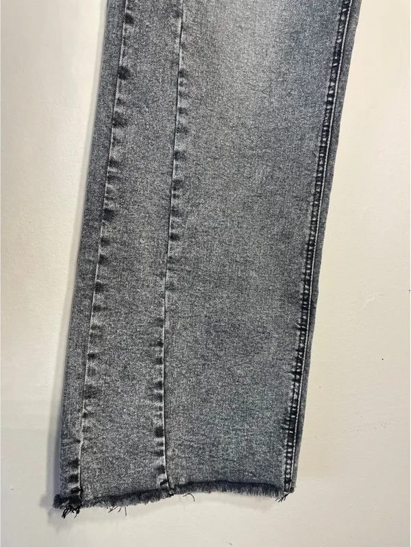 Kiczoy New Acid Wash Grey Wide Leg Jean Raw Hem Grunge Sz 12 - Image 5