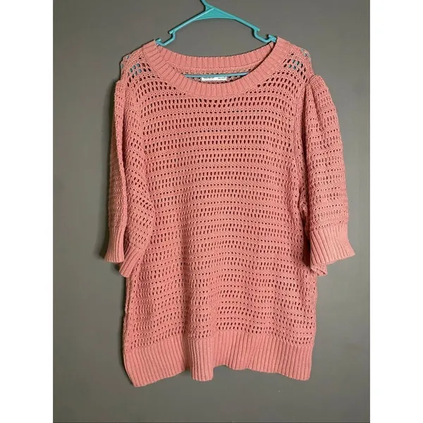 Sonoma Goods For Life Pjnk Crochet Elbow Length Sleeve Scoop Sweater1X NWOT - Image 3
