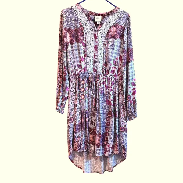 Knox Rose Large Purple Red Boho Patchwork Crochet Lace High Low‎ Dress - Image 3