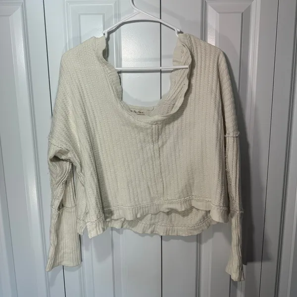 We The Free Free People Magic Thermal Tee S Cream Long Sleeve Top Sweater Boho Beach Slouchy - Image 2