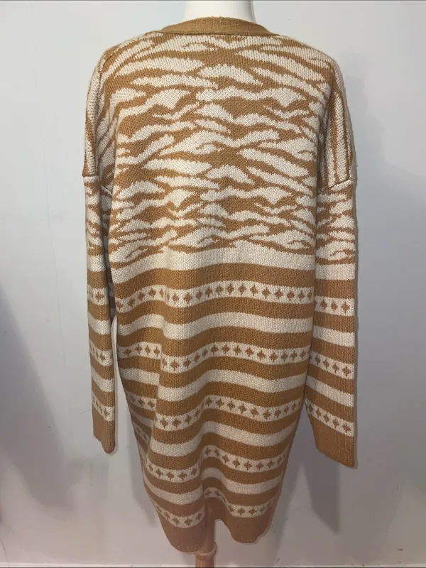 Lulu's Camel & Cream Open-Front Zebra Print Cardigan Size Medium NWT!! - Image 4